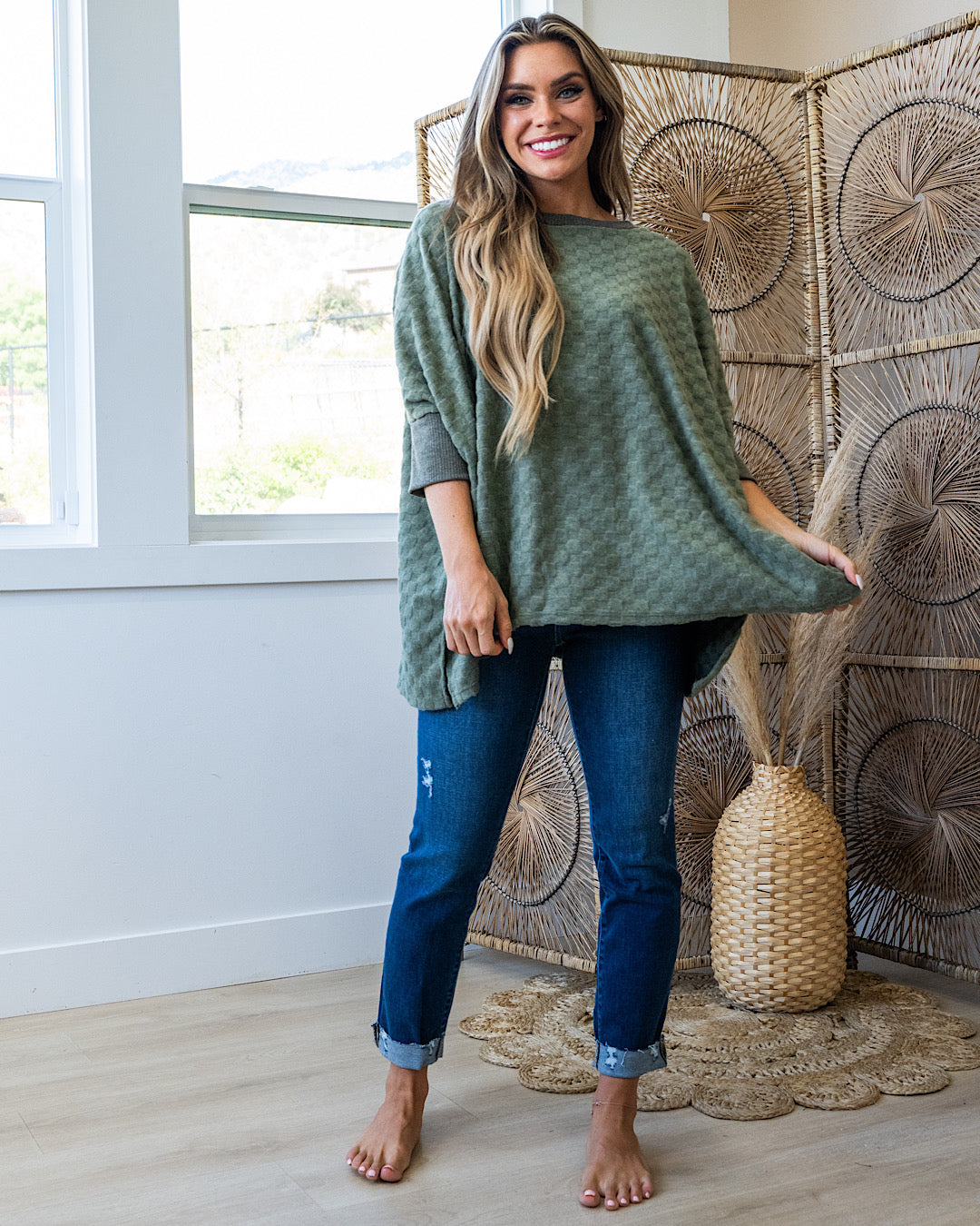 NEW! Laurel Oversized Checkered Brushed Top - Olive  Sew In Love   