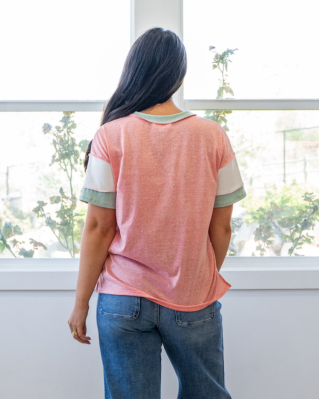 NEW! Savannah Color Block Top - Coral & Sage
