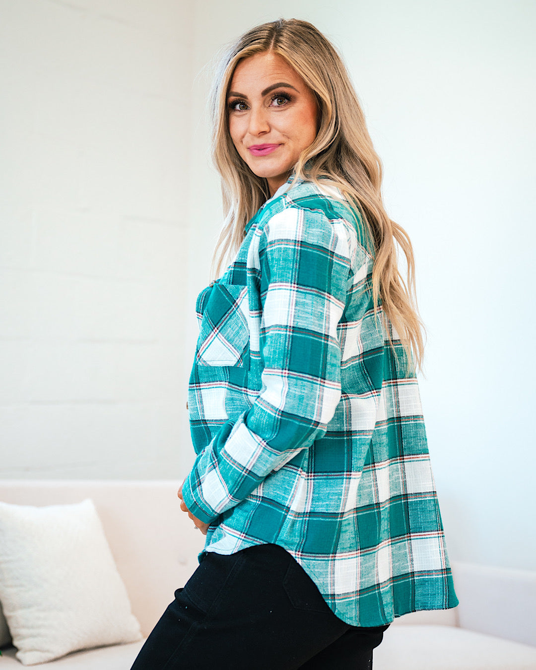 NEW! Hometown Plaid Flannel Top - Teal  Zenana   