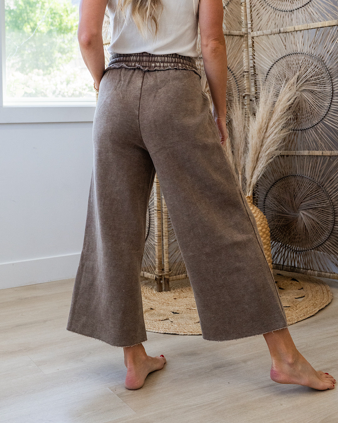 Cropped Wide Leg Comfy Pants - Mocha Zenana