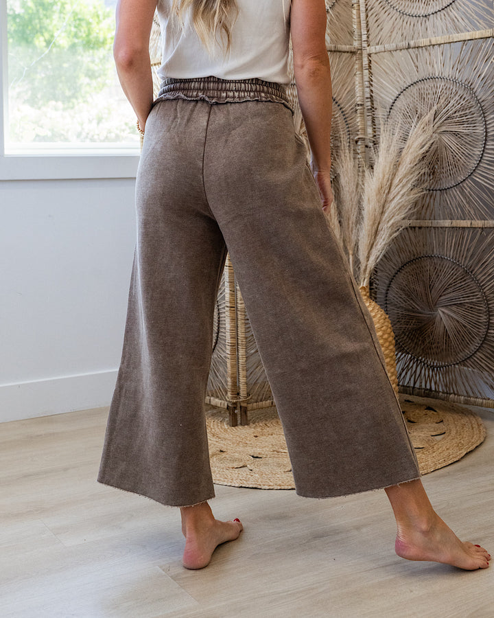 Cropped Wide Leg Comfy Pants - Mocha Zenana