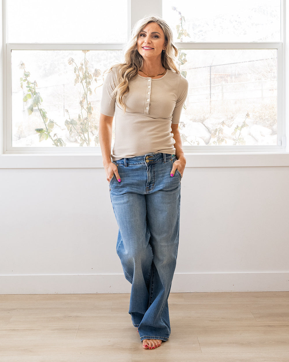 NEW! Emmy Micro Ribbed Henley Top - Taupe Lovely Melody