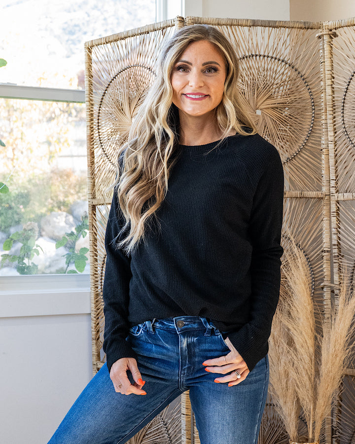 NEW! Julia Waffle Brushed Knit Top - Black