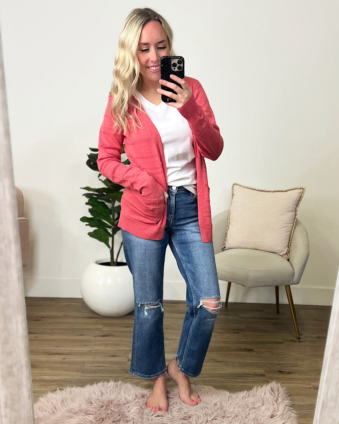 NEW! Pointelle Striped Cardigan - Rose  Staccato   