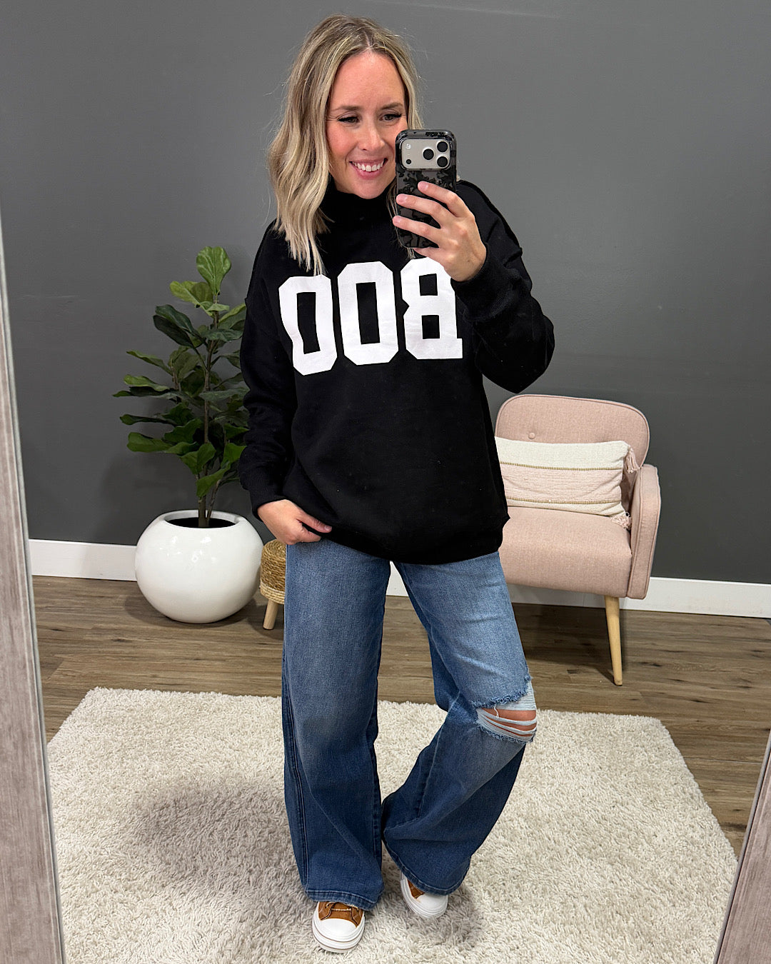 NEW! Piper Reversed Mock Neck Sweatshirt - Boo