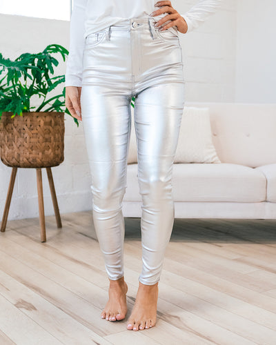 Metallic Skinny Jeans - Silver  YMI   