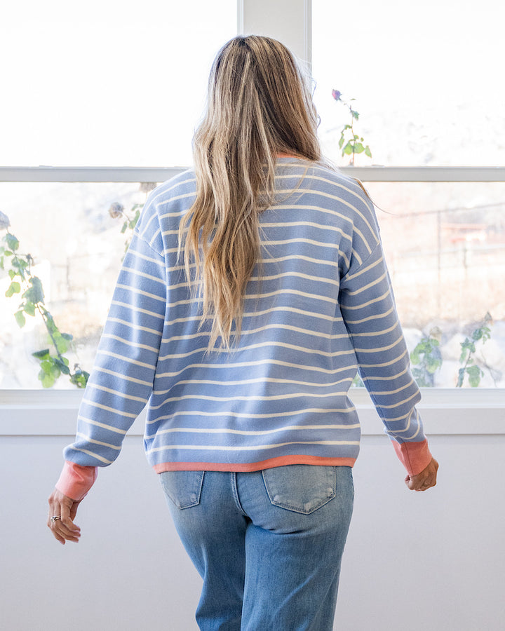 NEW! Charlotte Contrast Striped Sweater - Light Blue