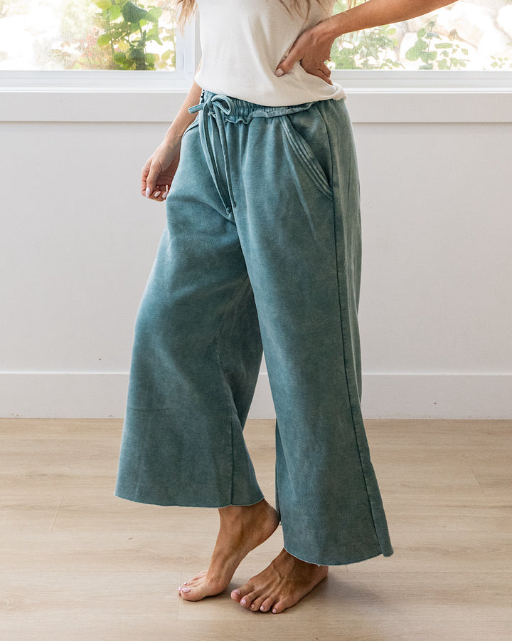 NEW! Cropped Wide Leg Comfy Pants - Teal Zenana