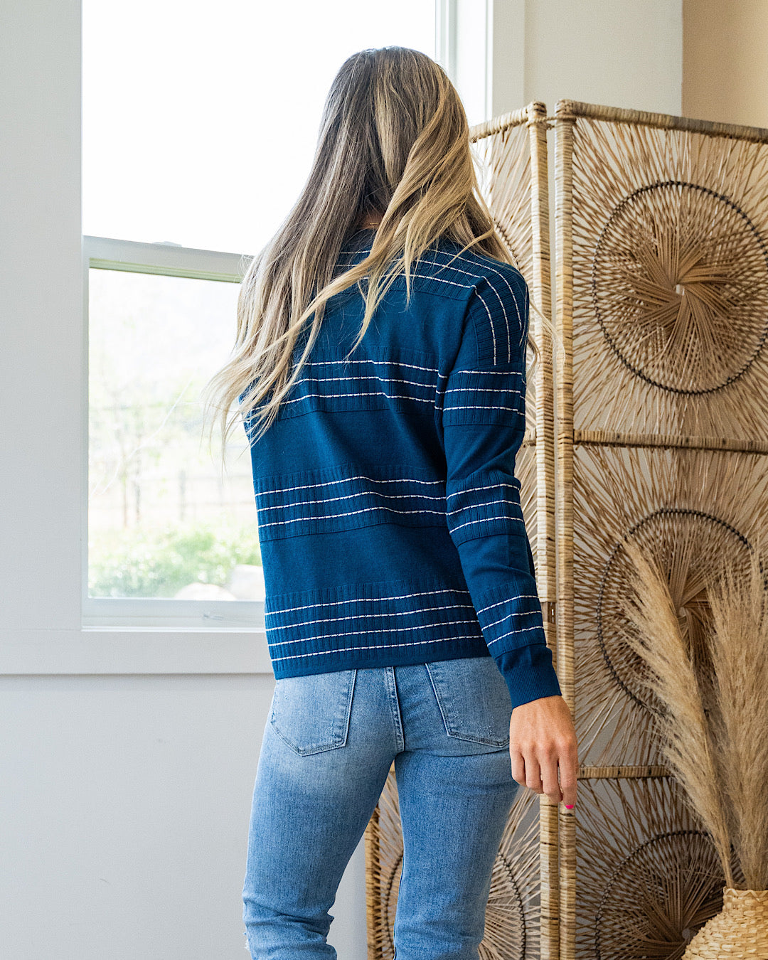 Shelly Stitch Striped Sweater - Dark Teal Staccato