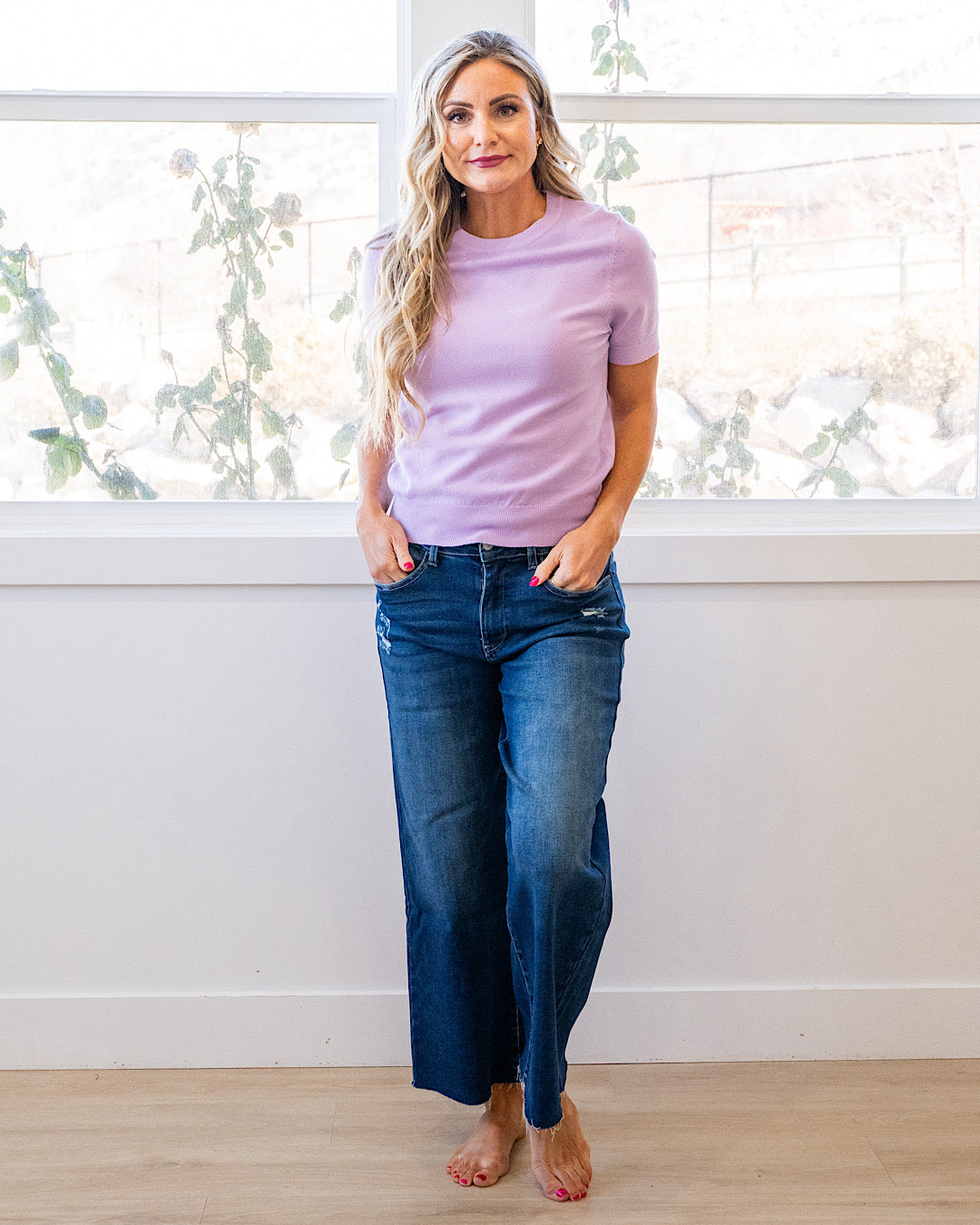 NEW! Ashton Short Sleeve Sweater Top - Lavender