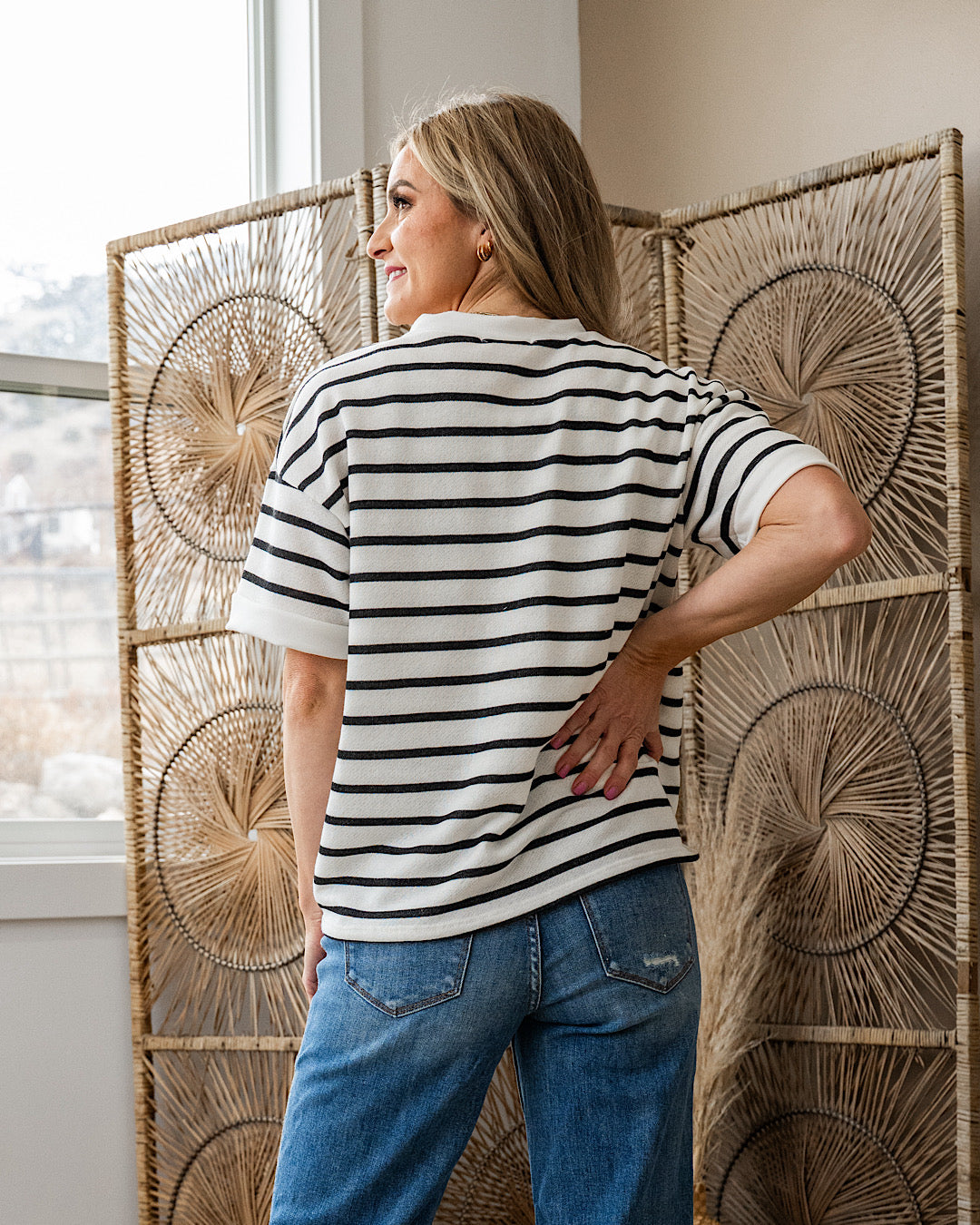 NEW! Find Yourself Striped Henley Top - Ivory & Black Lovely Melody