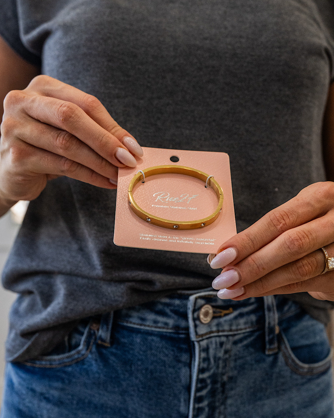 NEW! Crystal Studded Stainless Steel Bracelet - Gold Trendy Wholesale