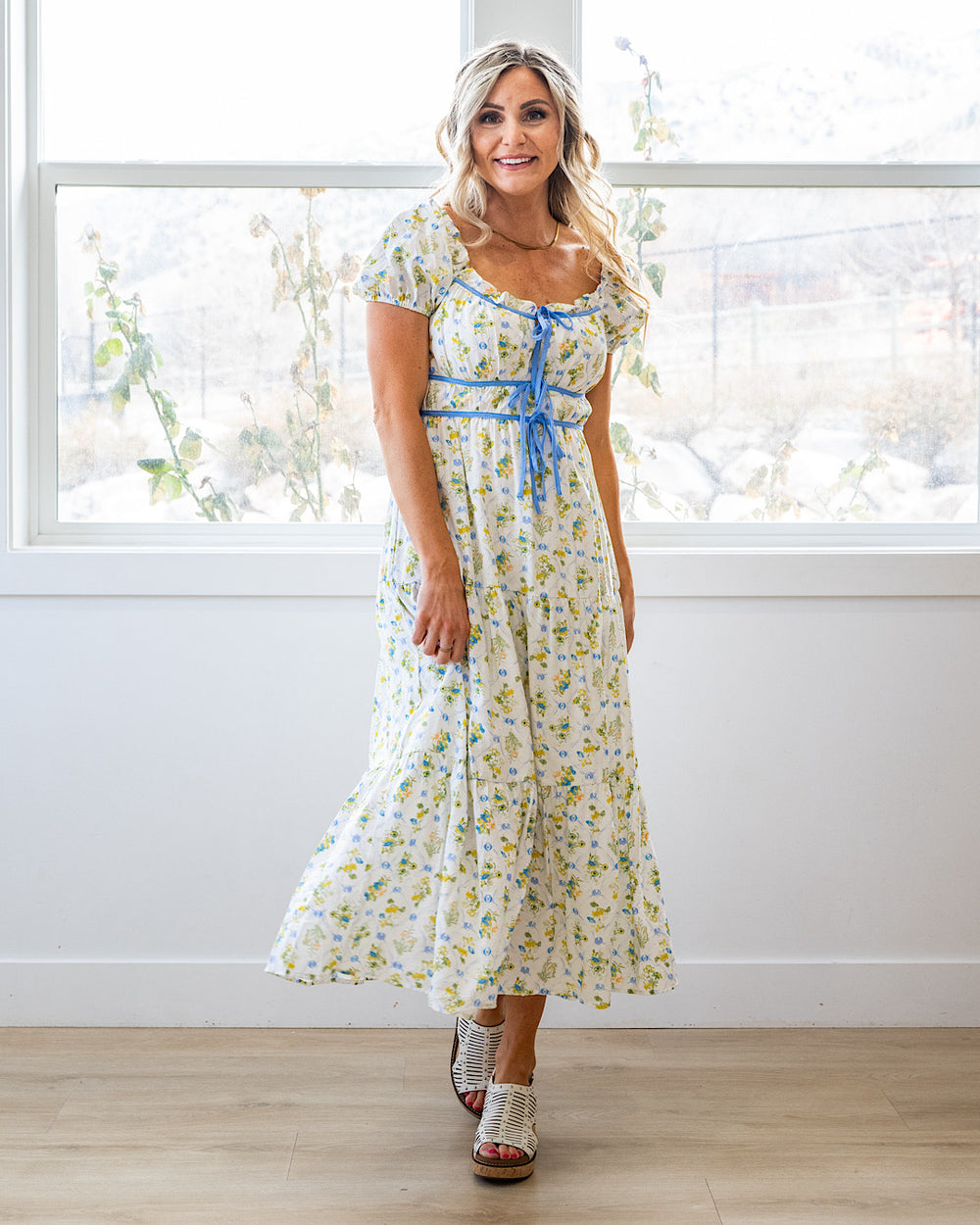 NEW! So Sweet Floral Print Midi Dress - Blue Multi Mine