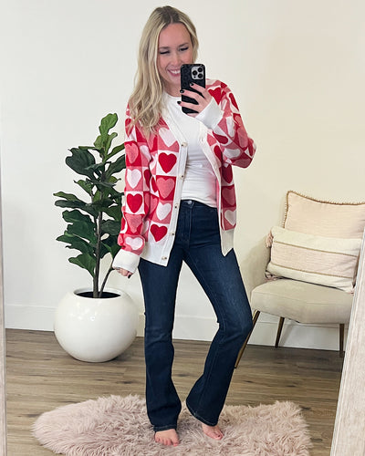 Red and Ivory Checkered Heart Cardigan FINAL SALE  First Love   
