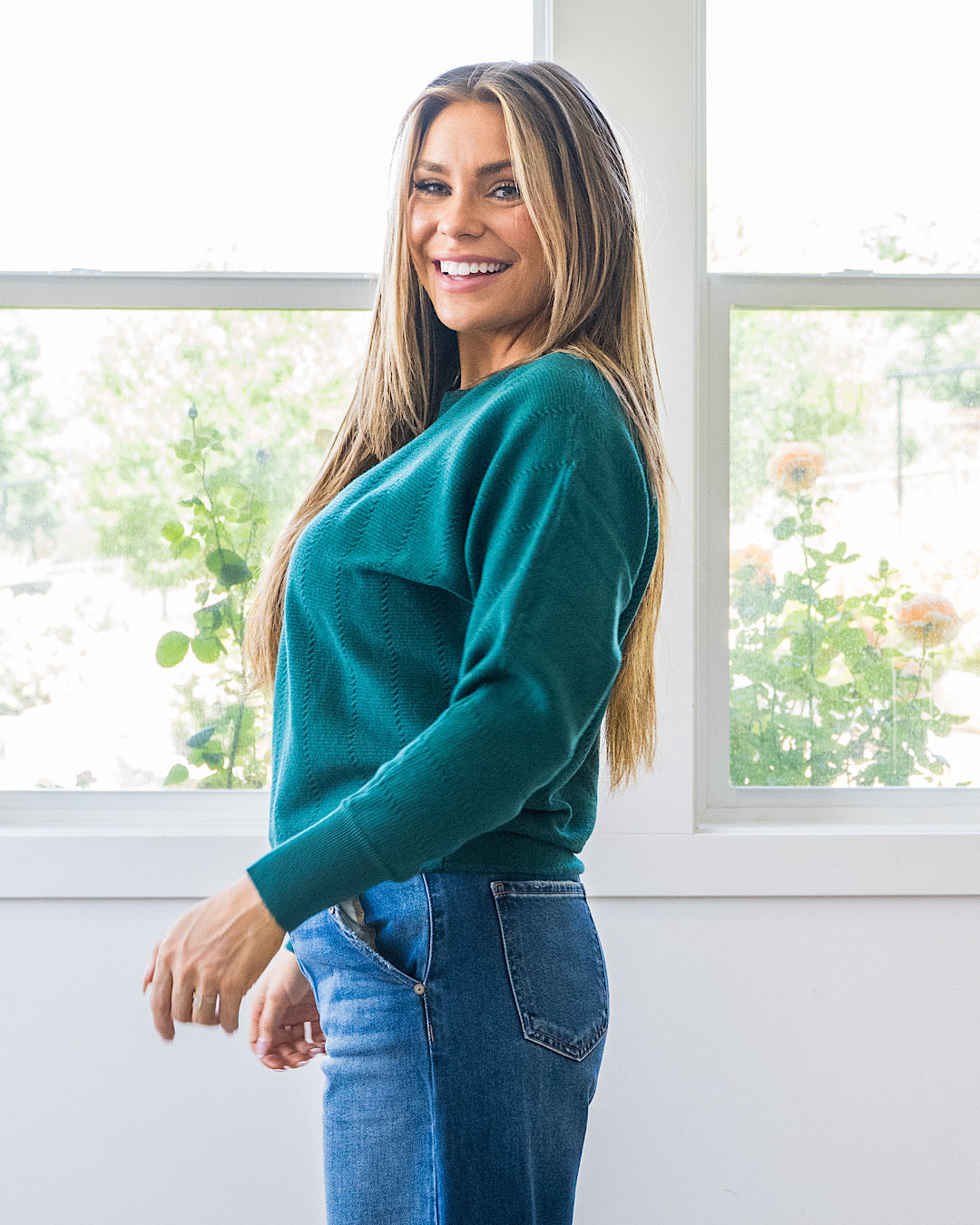NEW! Adalyn Dolman Sleeve Textured Sweater - Forest