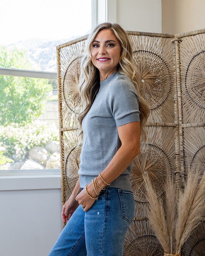 NEW! Kaya Mock Neck Knit Top - Heather Gray Be Cool