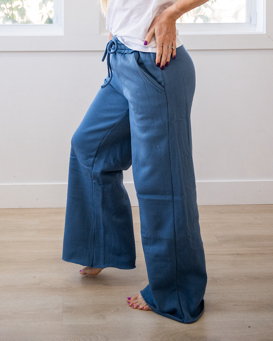 NEW! Wide Leg Lounge Pants - Dusty Blue