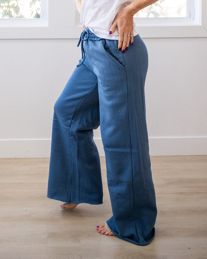 NEW! Wide Leg Lounge Pants - Dusty Blue