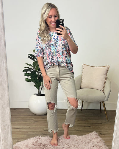 Angelina Pastel Neon Floral Top  Bombom   