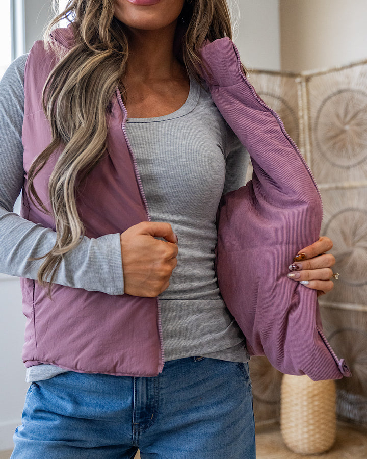 NEW! Corduroy Reversible Puffer Vest - Rose Staccato