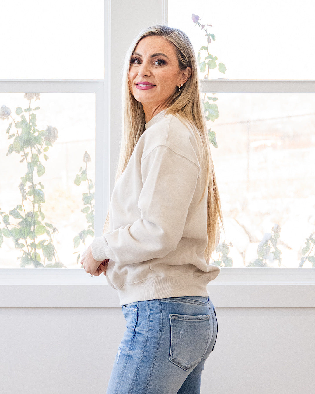 NEW! The Go To Fleece Crewneck Sweatshirt - Beige Reflex