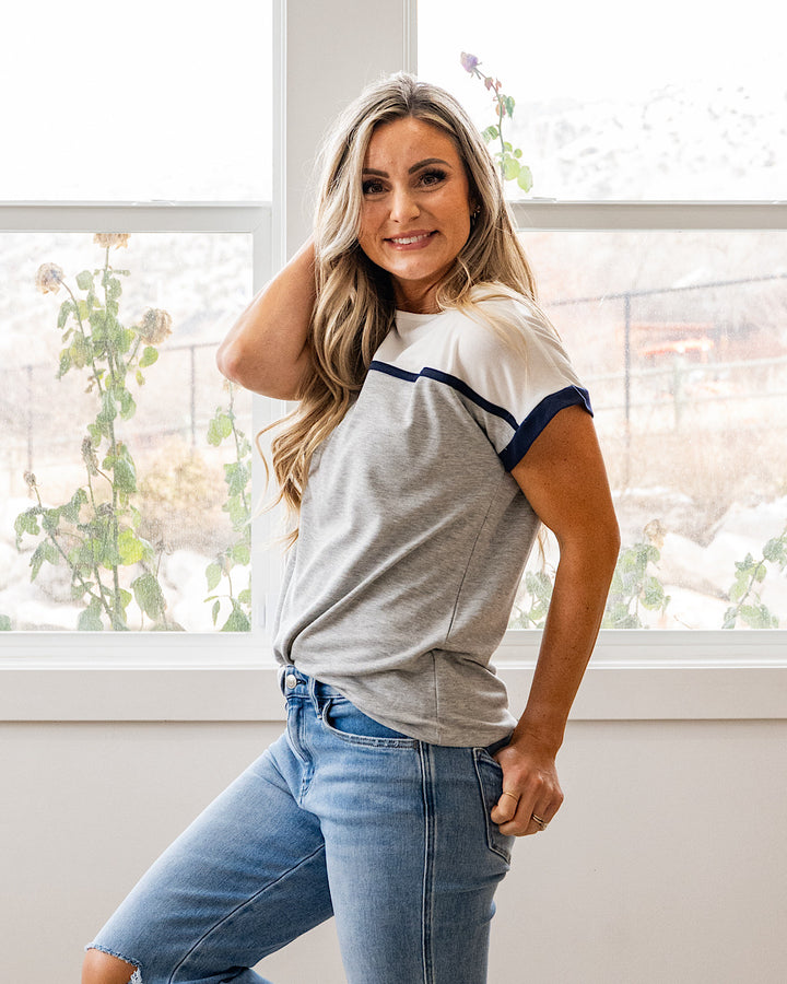 NEW! Marissa Color Block Top - Heather Gray