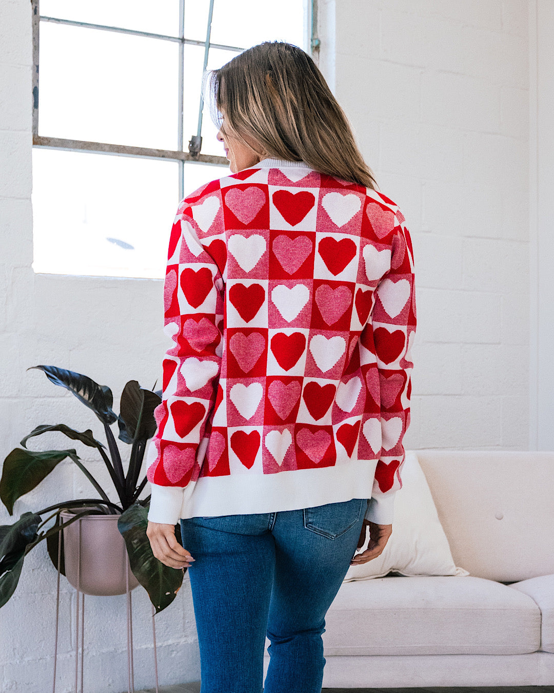 Red and Ivory Checkered Heart Cardigan FINAL SALE  First Love   
