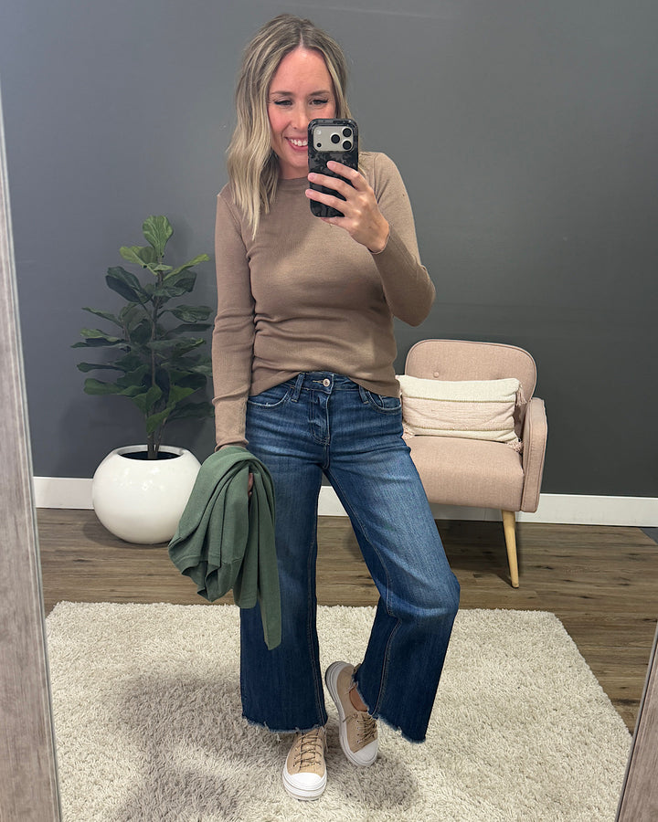 NEW! Lainey Long Sleeve Rib Knit Sweater - Mocha