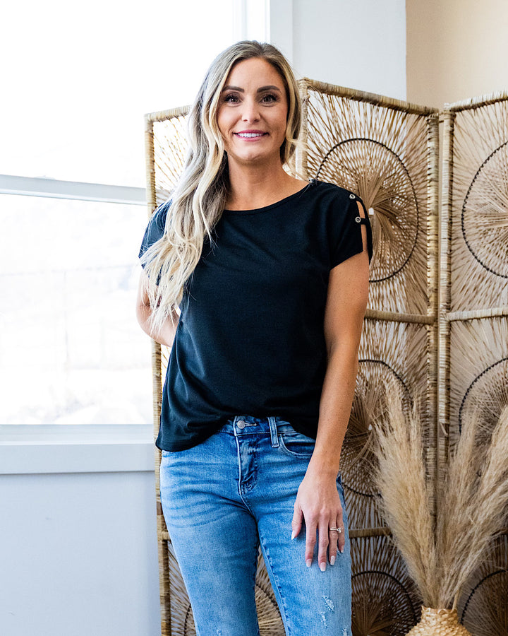 Can You See Me Caged Sleeve Detail Top - Color Options Available! Staccato Black