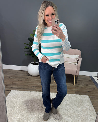 NEW! Kimberly Contrast Stripe Knit Top - Mint & Ivory Bibi