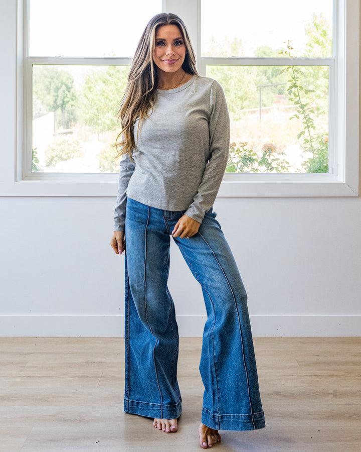 NEW! Sydney Micro Ribbed Top - Heather Gray