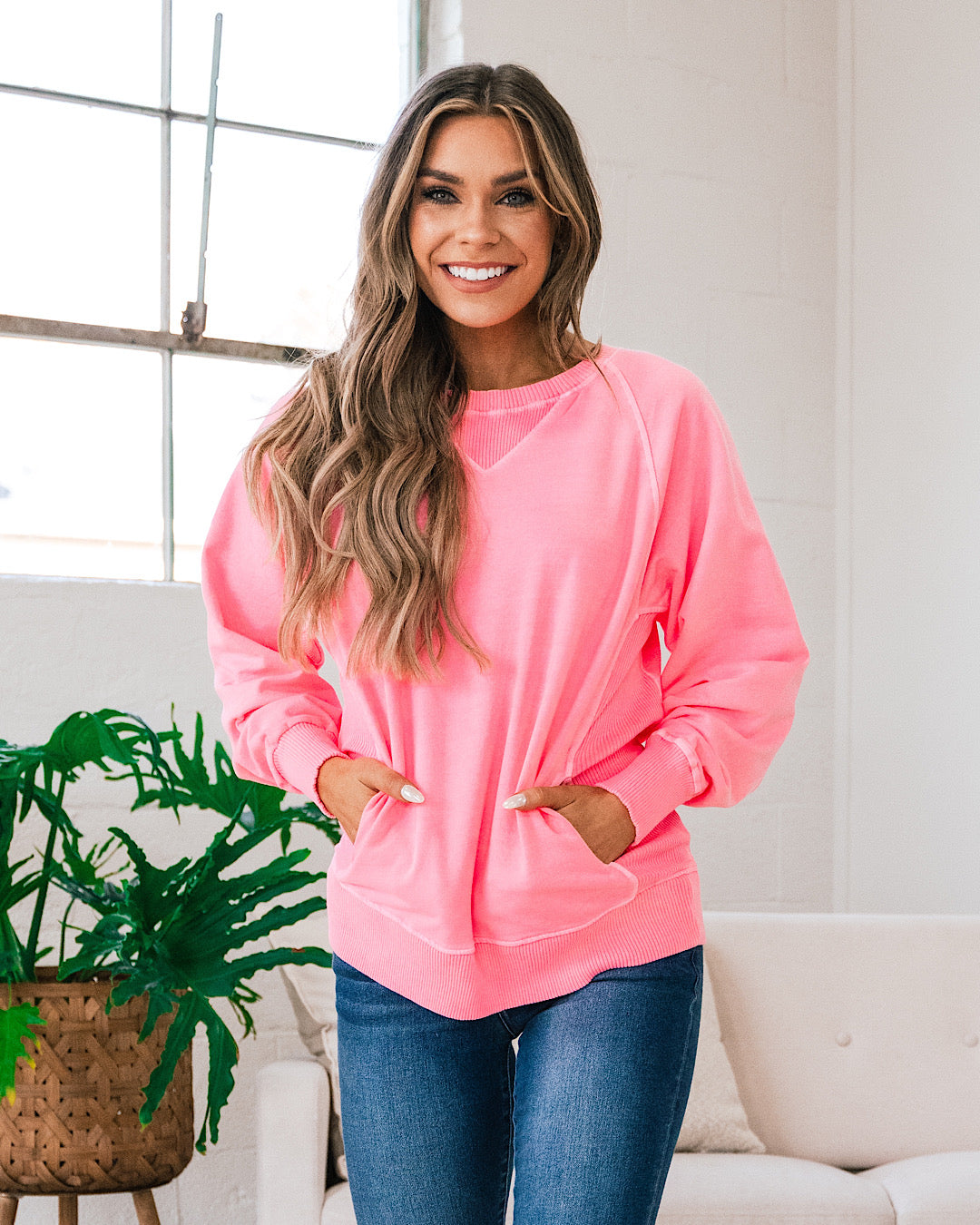 NEW! Girlfriend Crewneck Sweatshirt - Bright Pink  Zenana   