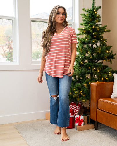 DOORBUSTER! Striped V Neck Top - Ash Rose Zenana