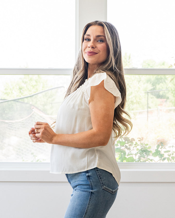 NEW! Raya Ruffled Henley Blouse - Ivory