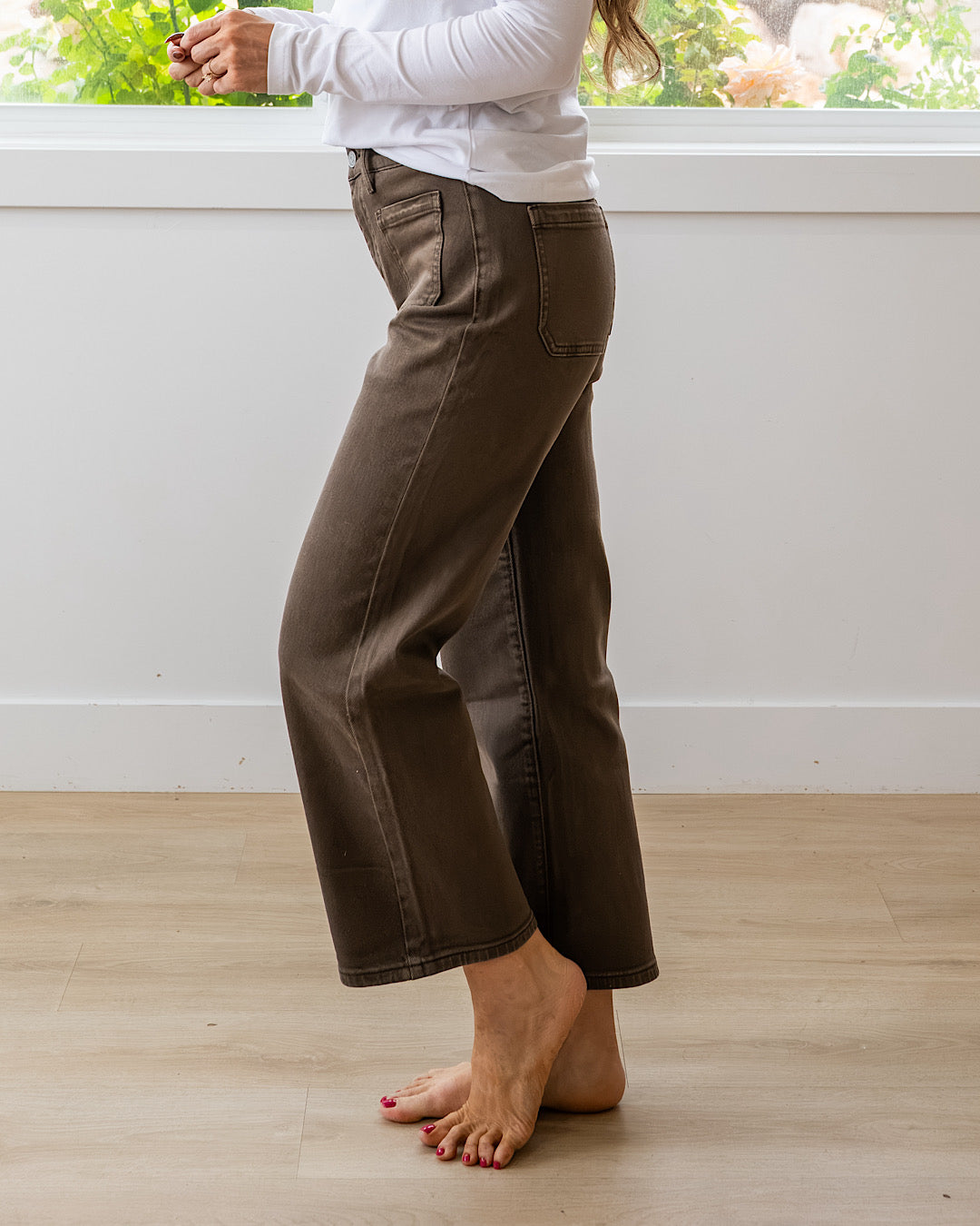 NEW! KanCan Carmine Slim Wide Leg Crop Jeans - Brown