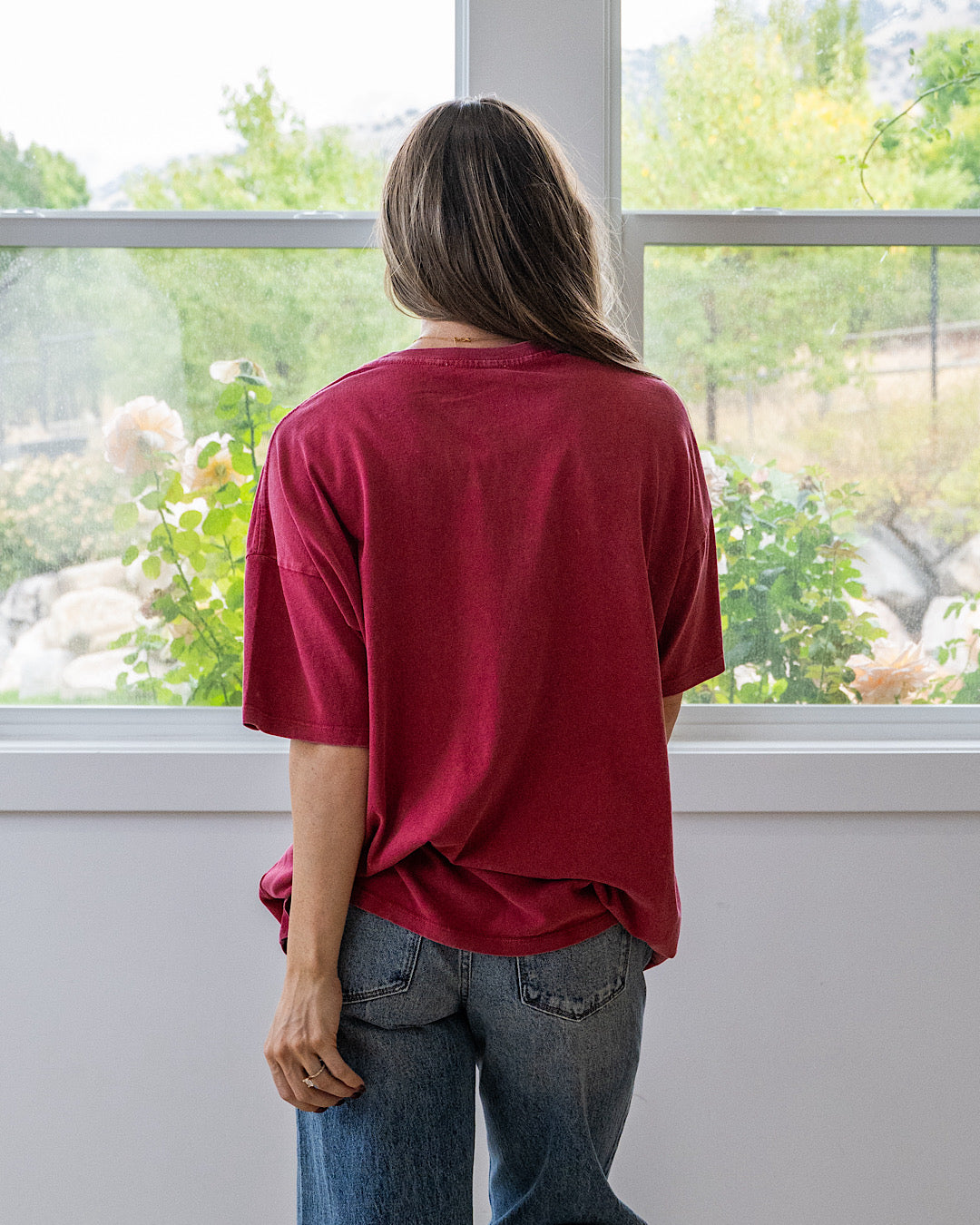 NEW! Oversized Mineral Wash Tee - Dark Red Double Zero