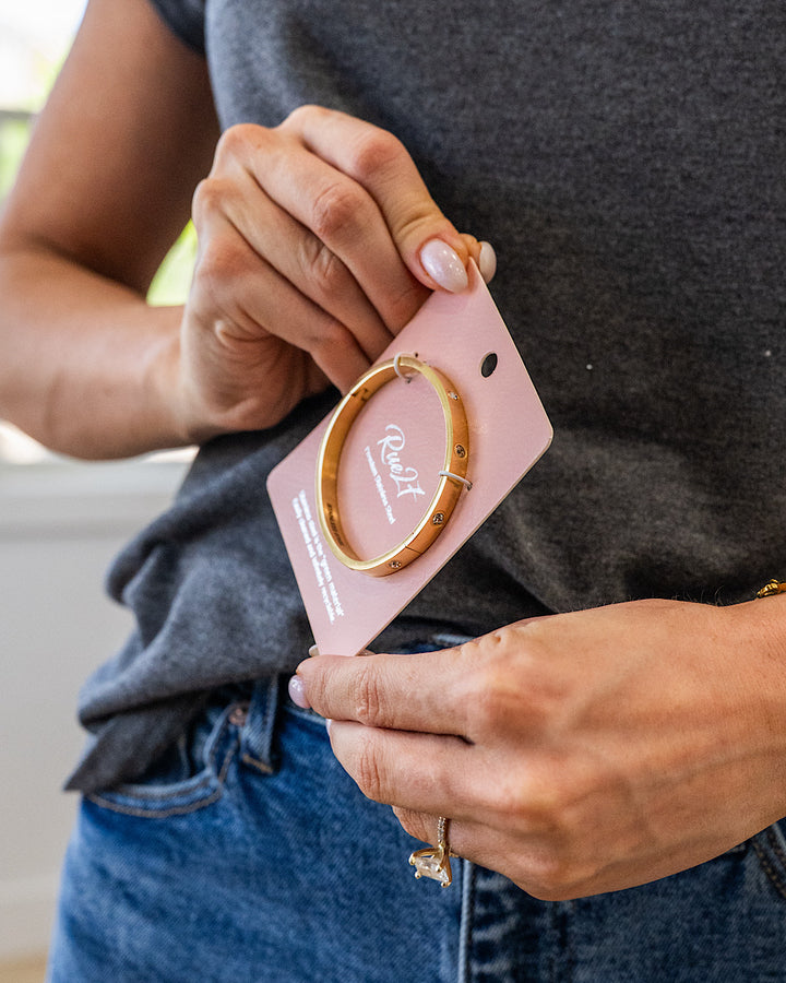 NEW! Crystal Studded Stainless Steel Bracelet - Gold Trendy Wholesale