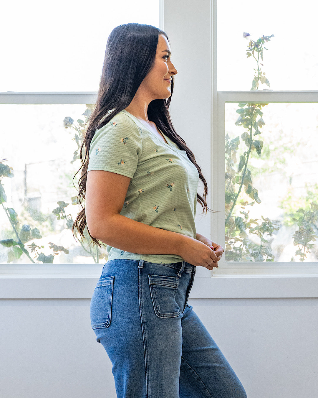 NEW! Skylar Textured Knit Floral Top - Sage