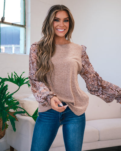 Mariah Brushed Mocha Floral Sleeve Top  Lovely Melody   