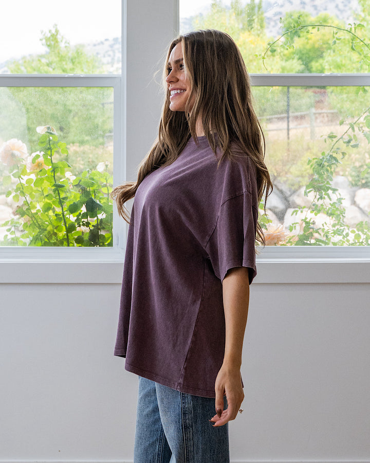 NEW! Oversized Mineral Wash Tee - Dark Cherry Double Zero