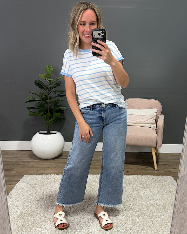 NEW! Juliet Striped Ribbed Top - Ivory & Blue