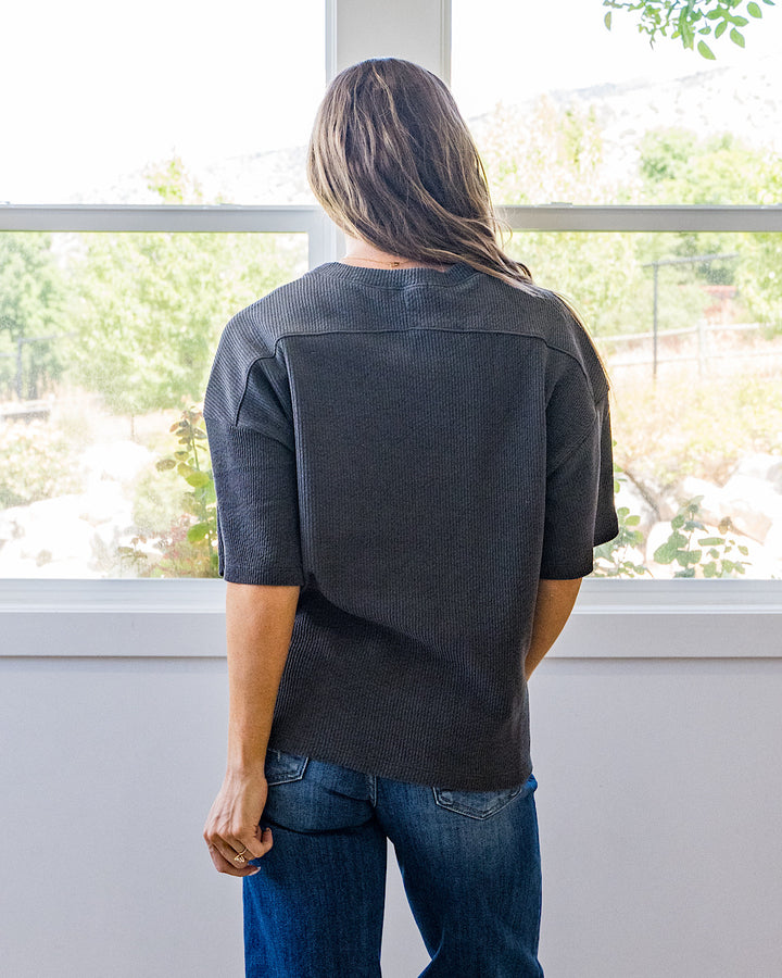 NEW! Paisley Corded Short Sleeve Top - Charcoal