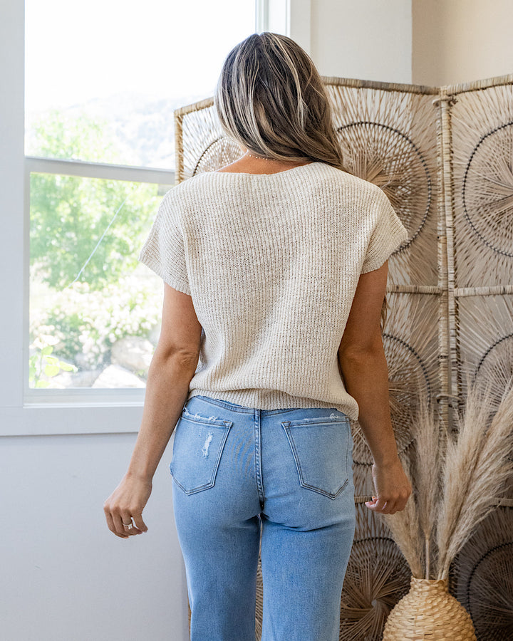 NEW! Eloise Short Sleeve Pocket Sweater - Natural Be Cool