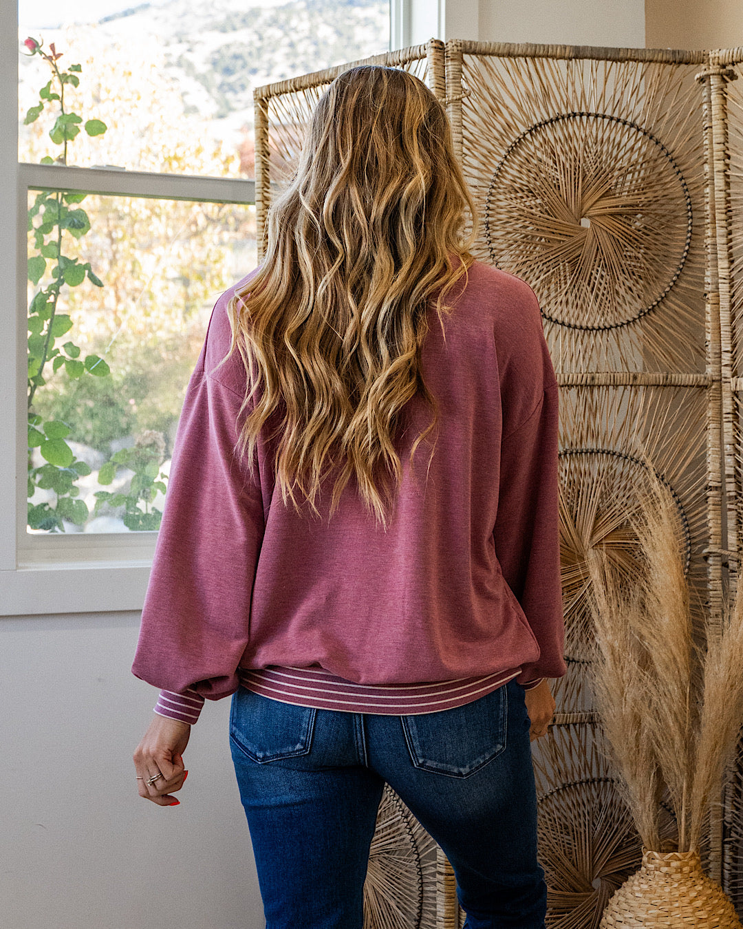 NEW! Isabel Contrast Striped Top - Dark Mauve Lovely Melody