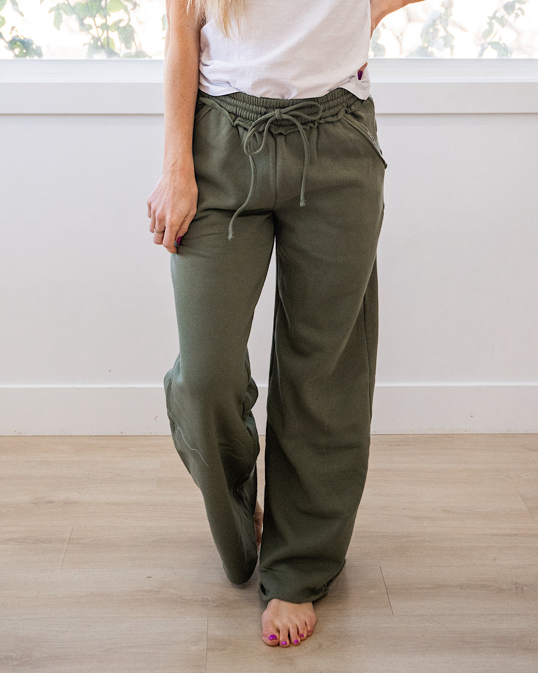 NEW! Wide Leg Lounge Pants - Light Olive