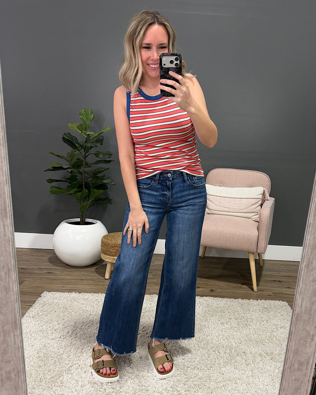 NEW! Esme Ribbed Contrast Striped Tank Top - Coral & Blue Wishlist