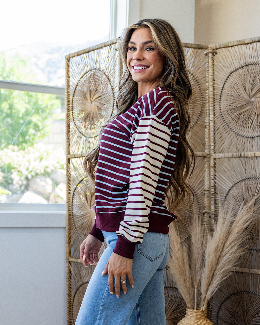NEW! Madalyn Color Block Striped Top - Plum Staccato
