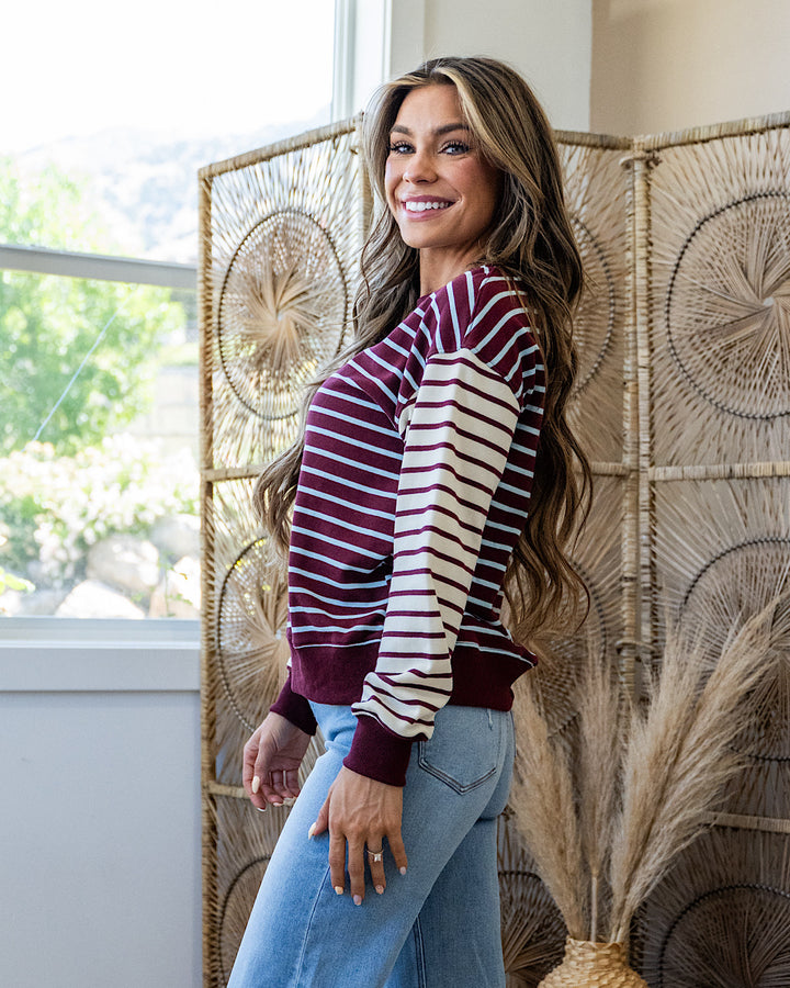 NEW! Madalyn Color Block Striped Top - Plum Staccato