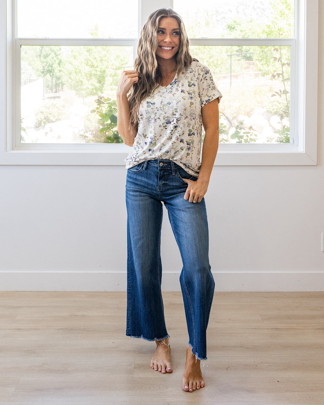 NEW! Sophie V Neck Top - Olive Meadows