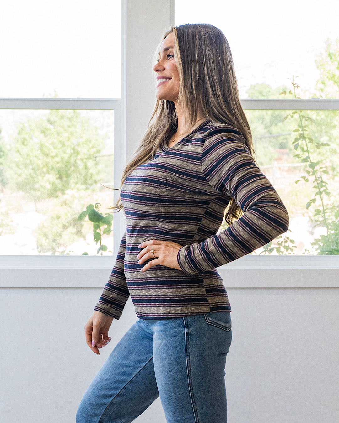 NEW! Alexa Multi Striped Top - Olive, Navy & Burgundy